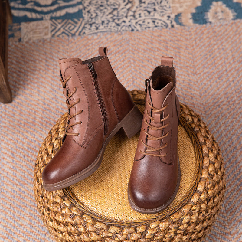 Women's Genuine Cow Soft Bottom Vintage Martin Boots
