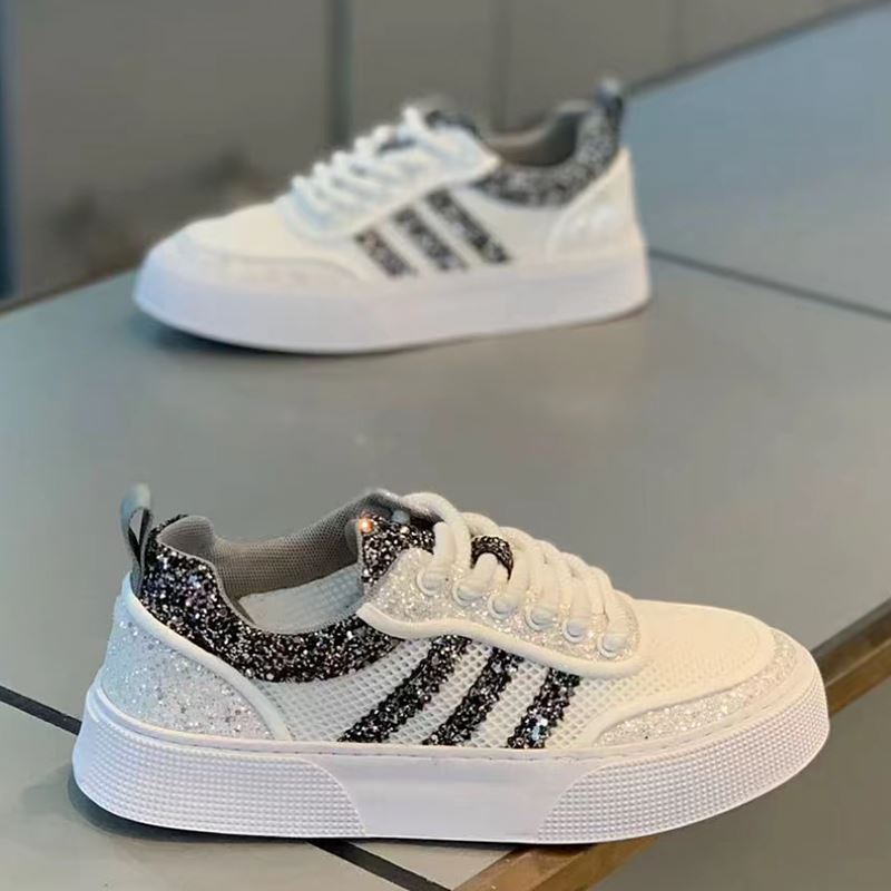 Men's Summer Fashionable Breathable Mesh Shiny White Three Bars Soft Men's Shoes