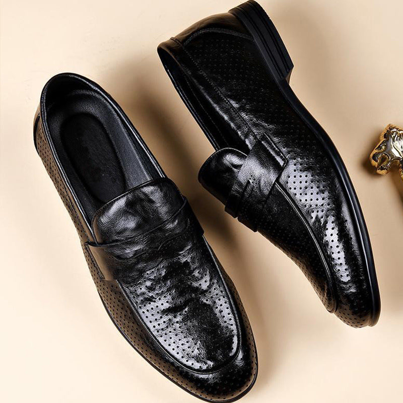 Men's One Pedal Black Genuine Fashion Soft Leather Shoes