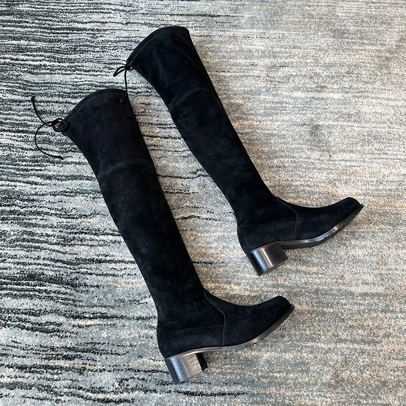 Women's Small Tall Thin Knight Widened Suede Women's Leather Boots