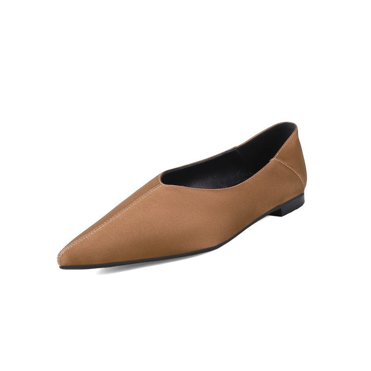 Women's Satin Pointed Toe Low-cut Low Solid Color Women's Fashion Shoes