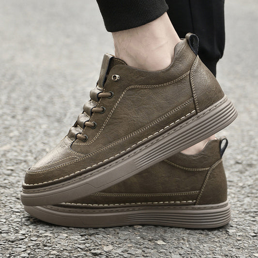 Men's Cowhide Breathable Height Increasing Insole British Stylish Sneakers