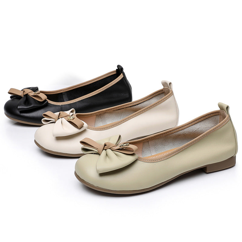 Soft Bottom Mother's Single Flat Bow Low-cut Women's Shoes