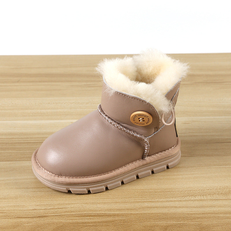 Children's Sheepskin Fur Boys Genuine Plus Veet Kid's Snow Boots