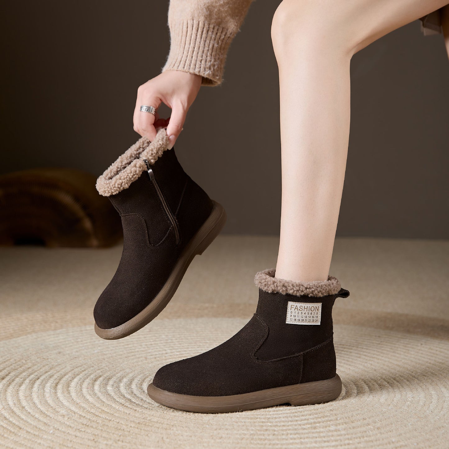 Women's Matte Teddy Thick Fur Winter Vintage Snow Boots