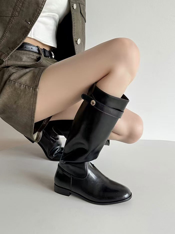 Paris Gold Coin Chunky Platform Long Tube Casual Shoes