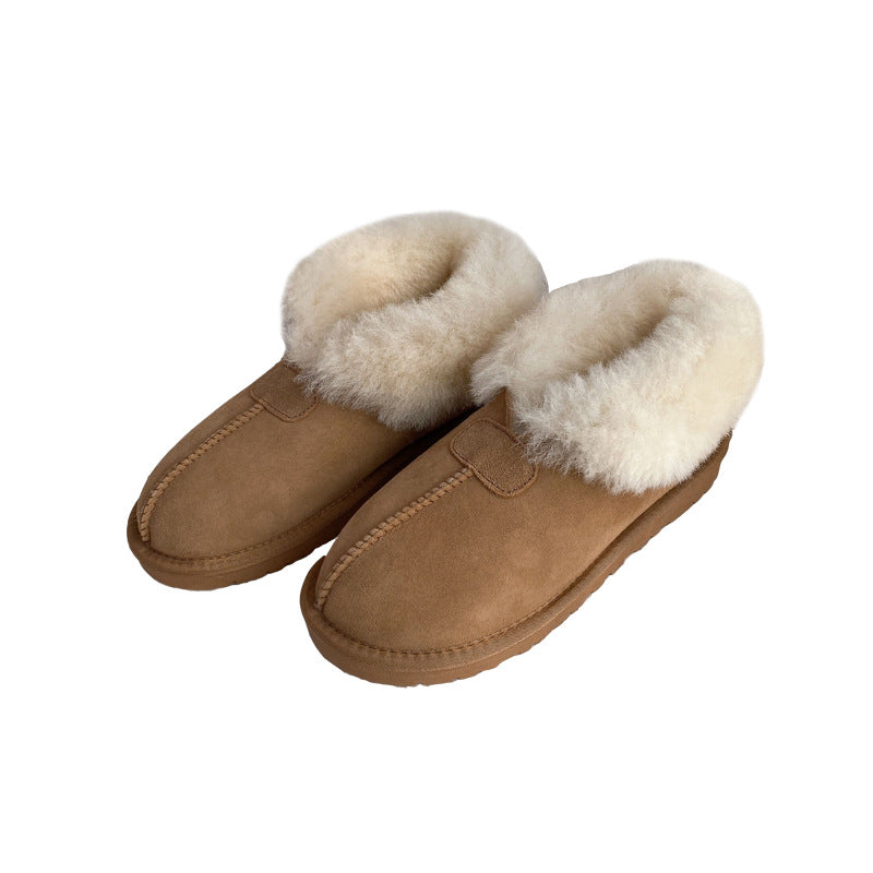 Women's Fur Thick Sheepskin Winter Warm Flanging Snow Boots