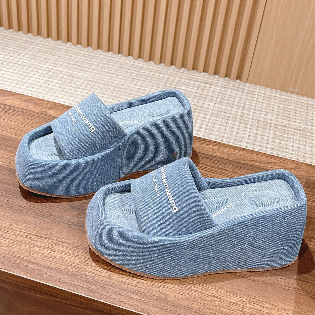 Women's Waterproof Height Increasing Square Head Cloth Slippers