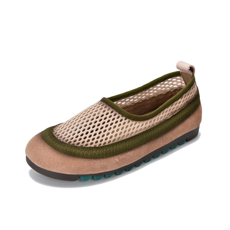 Women's Breathable Mesh Surface Summer Round Toe Soft Bottom Flat Sandals
