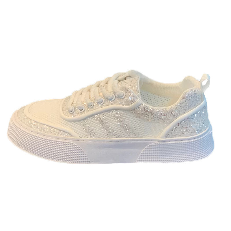 Men's Summer Fashionable Breathable Mesh Shiny White Three Bars Soft Men's Shoes