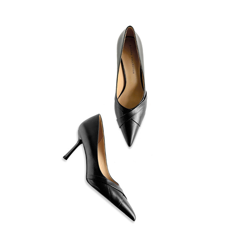 With Black Professional Pointed Design Sense Niche Heels