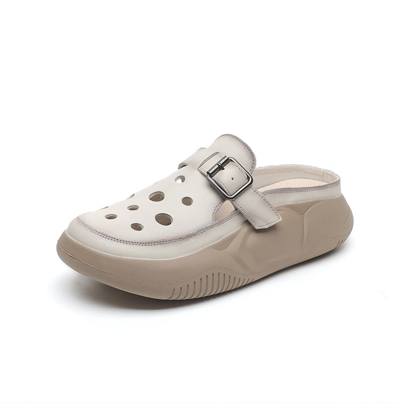Women's Genuine Retro Closed Toe Platform Muffin Slippers