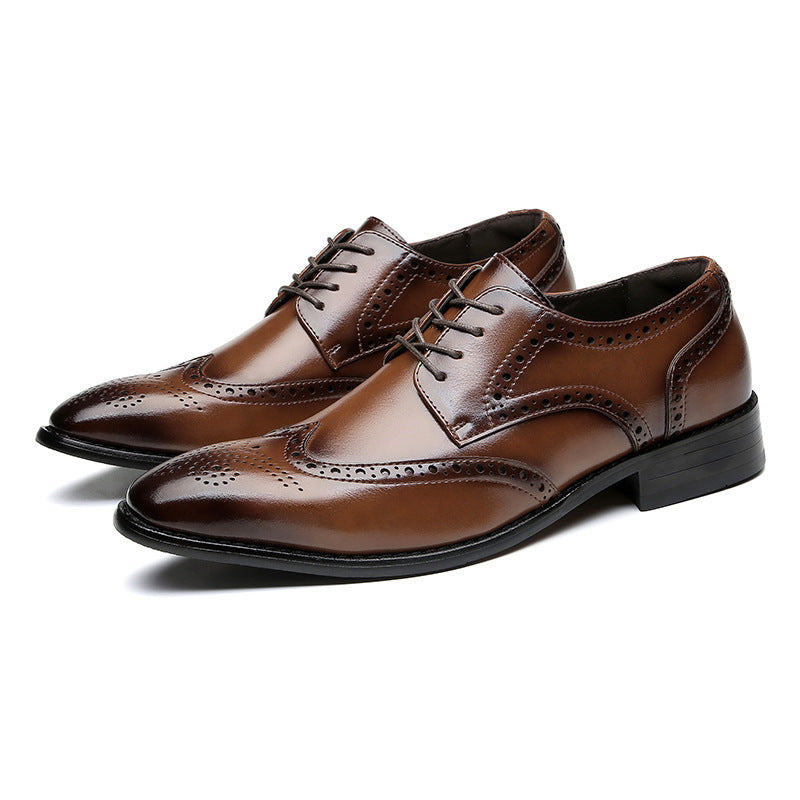 Men's Increasing Insole Formal Carved Genuine Brogue Leather Shoes