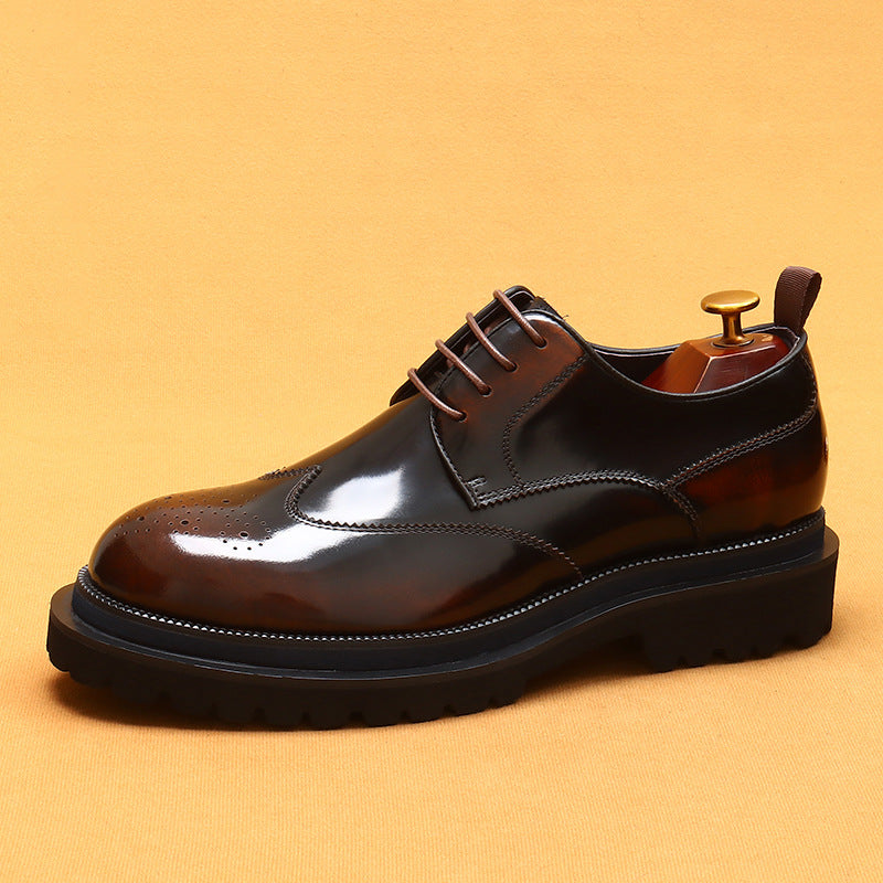 Thick-soled Lining British Style Carving Glossy Leather Shoes