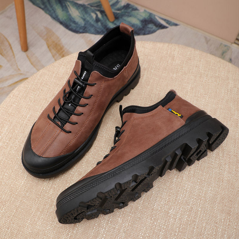 Men's Top Layer Cowhide Vintage Household Elastic Band Casual Shoes