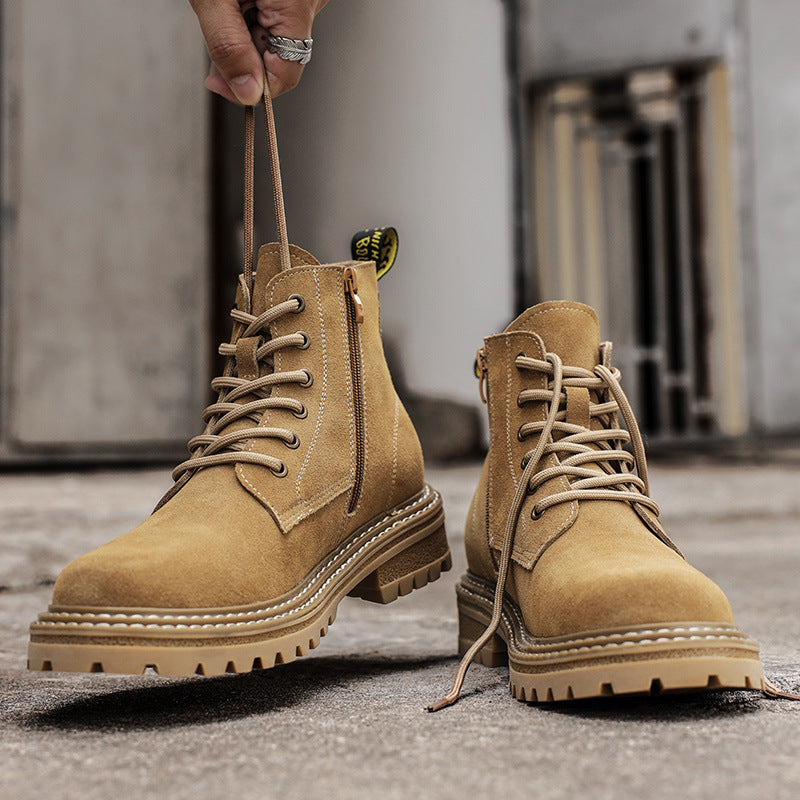 Men's Side Zipper Working Middle High Top Genuine Men's Shoes