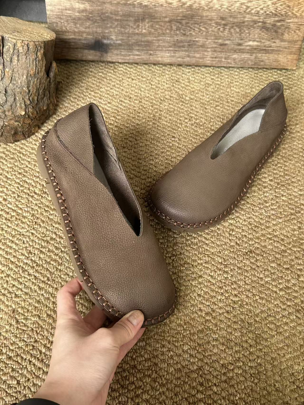 Women's Platinum Genuine Soft Round Head Slip-on Shallow Mouth Pumps Cowhide Women's Casual Shoes