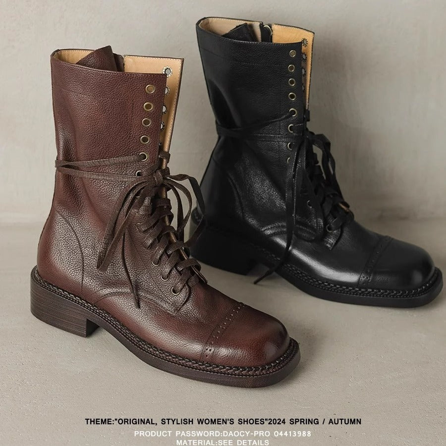 Women's Retro Distressed Martin For Plus Size Motorcycle Boots