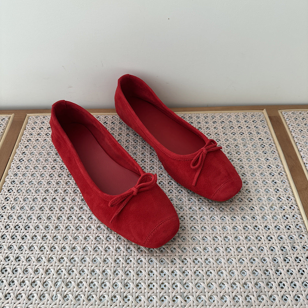 Female Ballerina Flats Round Head Genuine Women's Shoes