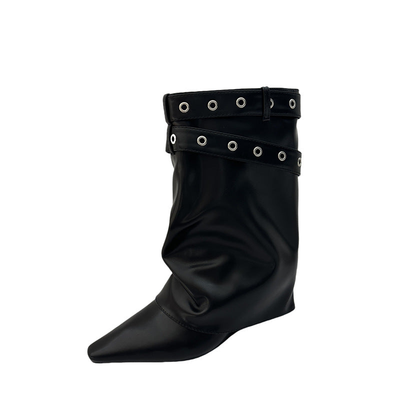 Women's Fried Street Sexy Hot White High-heeled Short Belt Buckle Rivet Boots