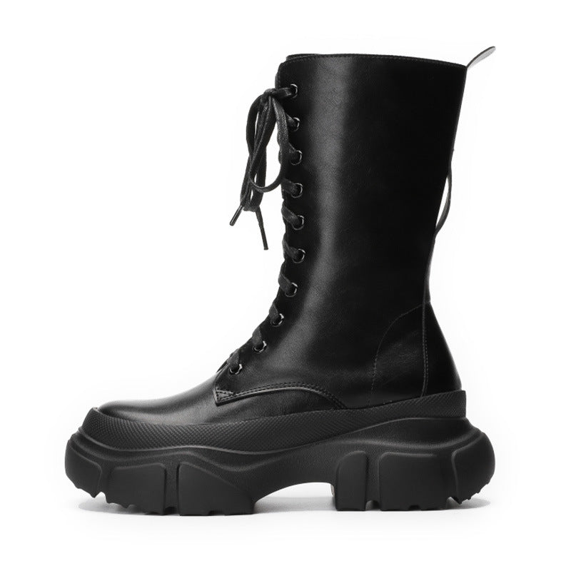 Women's Martin Riding Increased Middle Platform Ankle British Women's Leather Boots