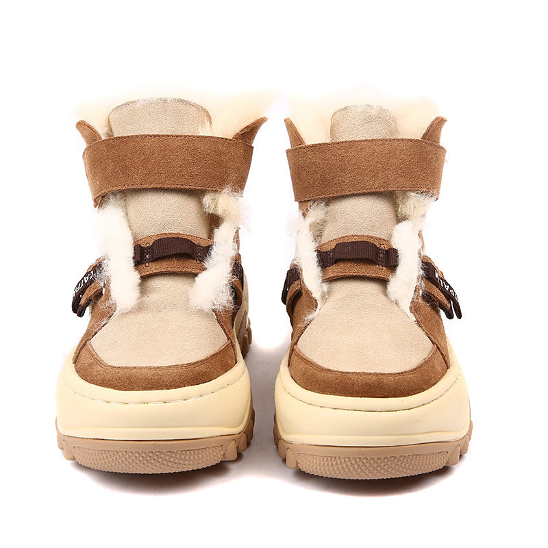 Retro Color Matching Fur Integrated Fleece-lined Thicker Northeast Snow Boots