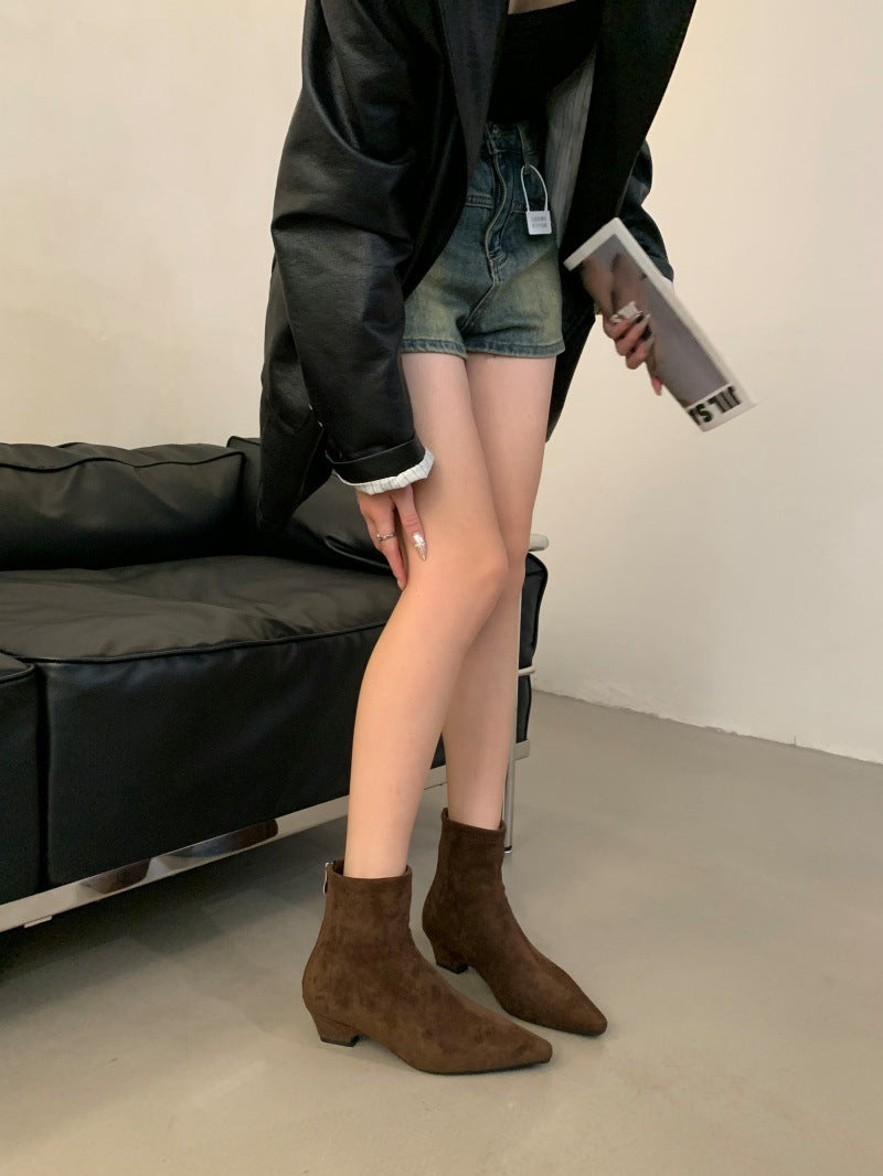 Women's Spring French Style Mid Chunky Pointed Boots