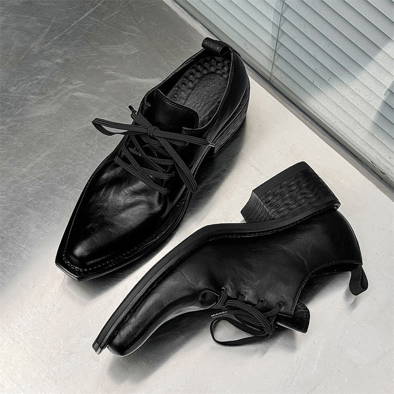 Men's Niche Ruffle Pointed Platform Derby Leather Shoes