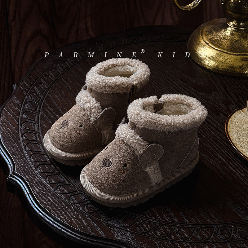Women's & Men's Genuine Cute Bear Head Thickened Cotton Kid's Snow Boots