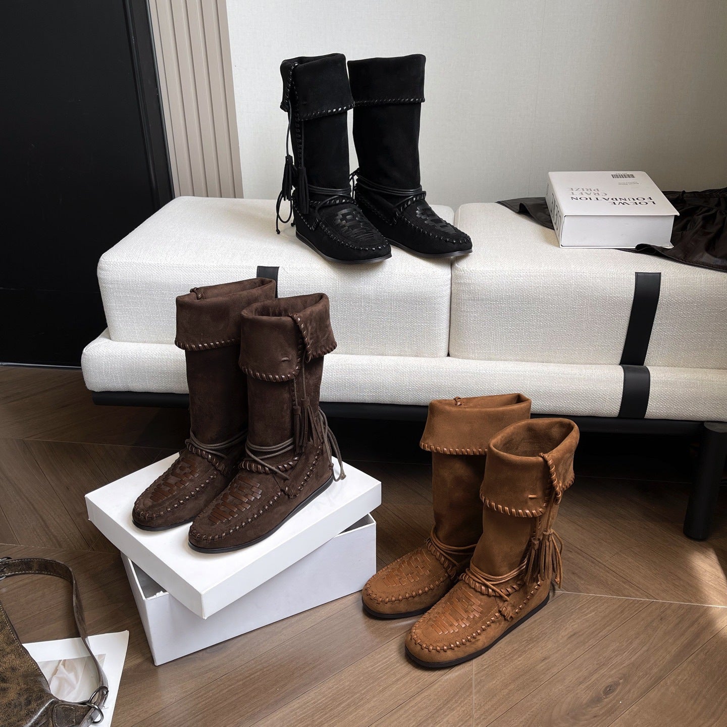 White Slimming Lace Up Inner Elevator Slim Fit Tassel Boots