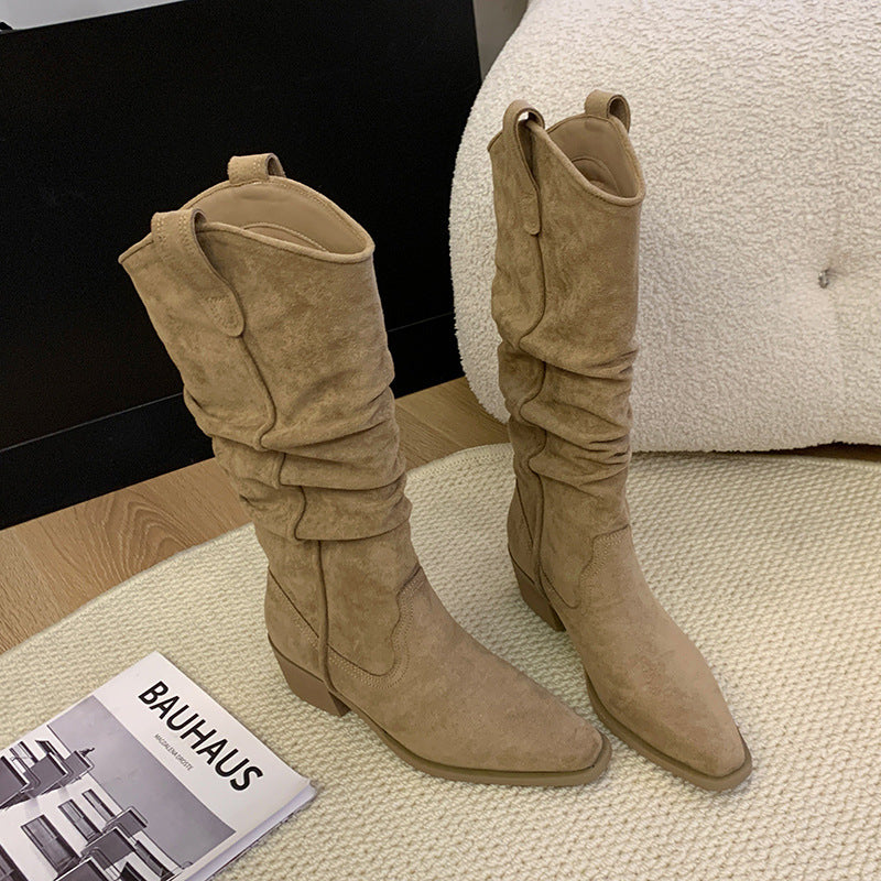 Women's Size Suede Pile Style Western Cowboy Thick Leg Thigh Circumference Boots