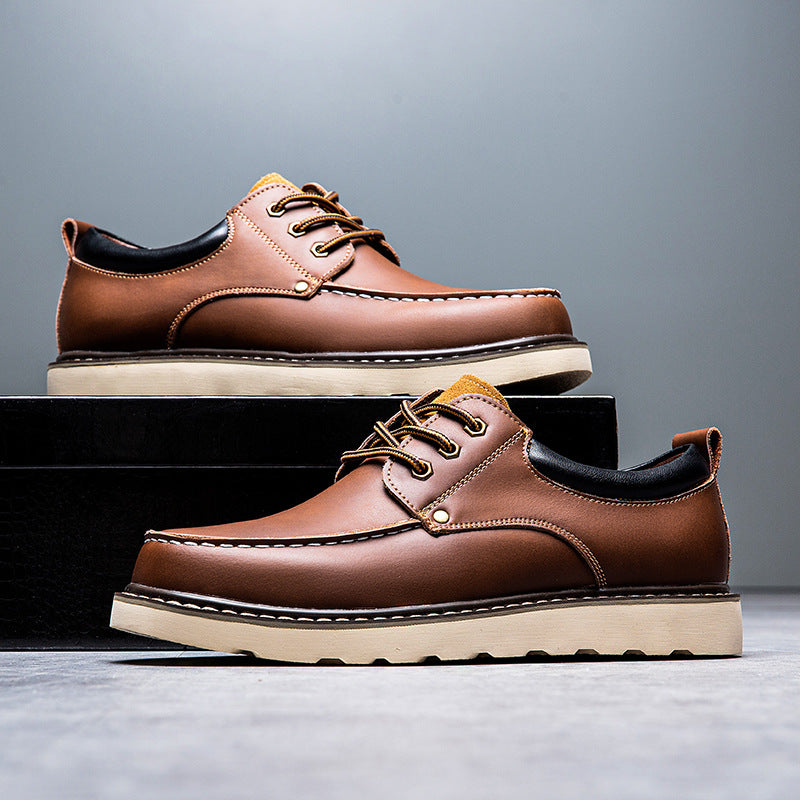 Men's Oversized Korean Fashion Tooling Big Head Genuine England Style Leather Shoes