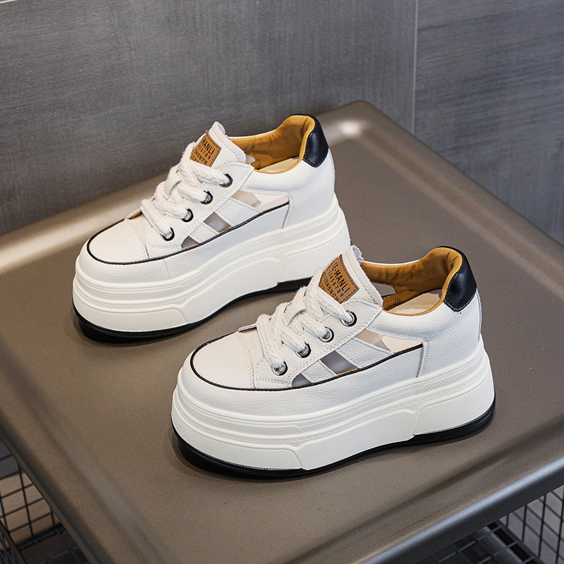 Women's Autumn Small White Hidden Platform Board Heels