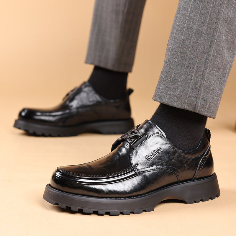 Men's First Layer Cowhide Genuine Business Pumps Lightweight Platform Light Leather Shoes