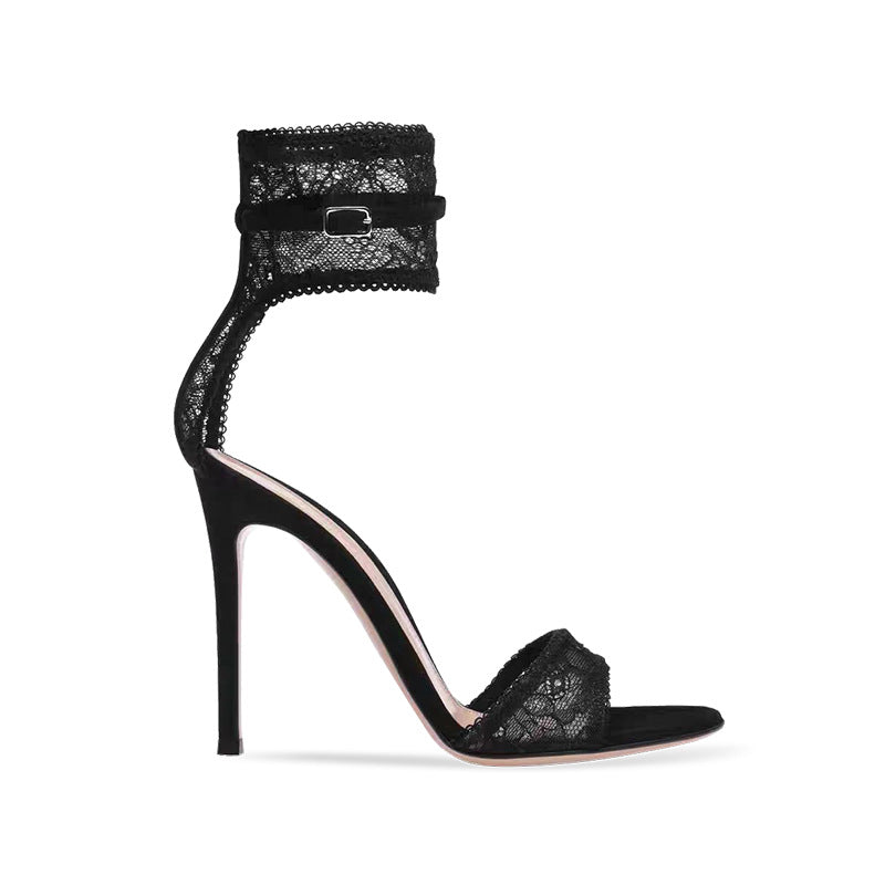 Women's Toe Summer Black Lace High-heeled Stiletto High Heeled Sandals