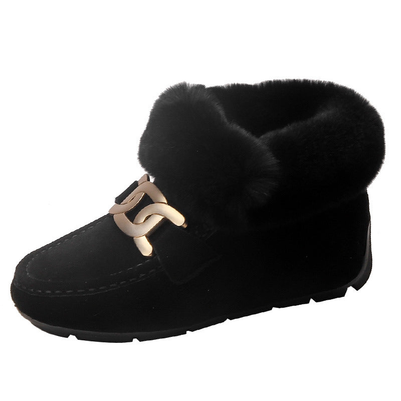 Women's Genuine Platform Thermal Cotton Fleece-lined Rabbit Hair Snow Boots