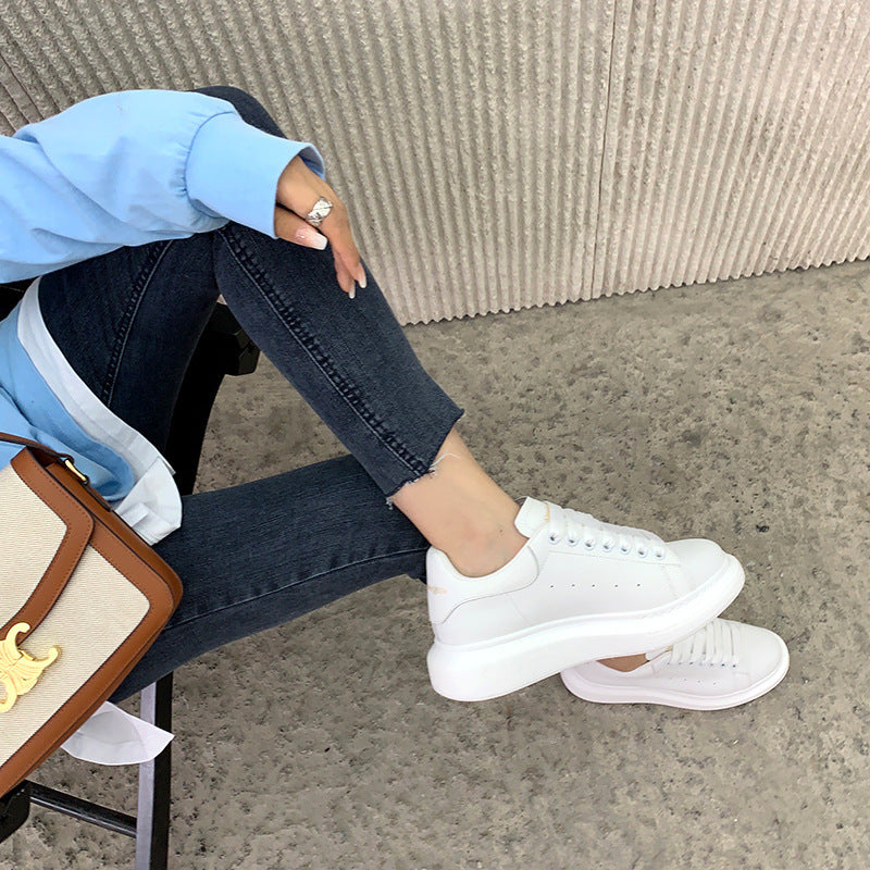 Women's Mcqueen White Genuine Platform Invisible Elevated Casual Shoes