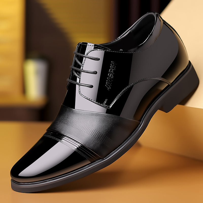 Men's Height Increasing Insole Pointed Toe Shiny Patent Business Formal Leather Shoes