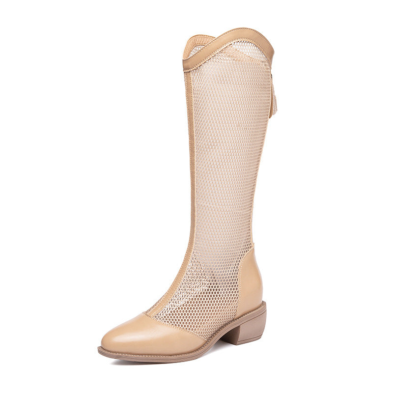 Women's Small Height Increasing Insole Genuine Mesh Women's Leather Boots