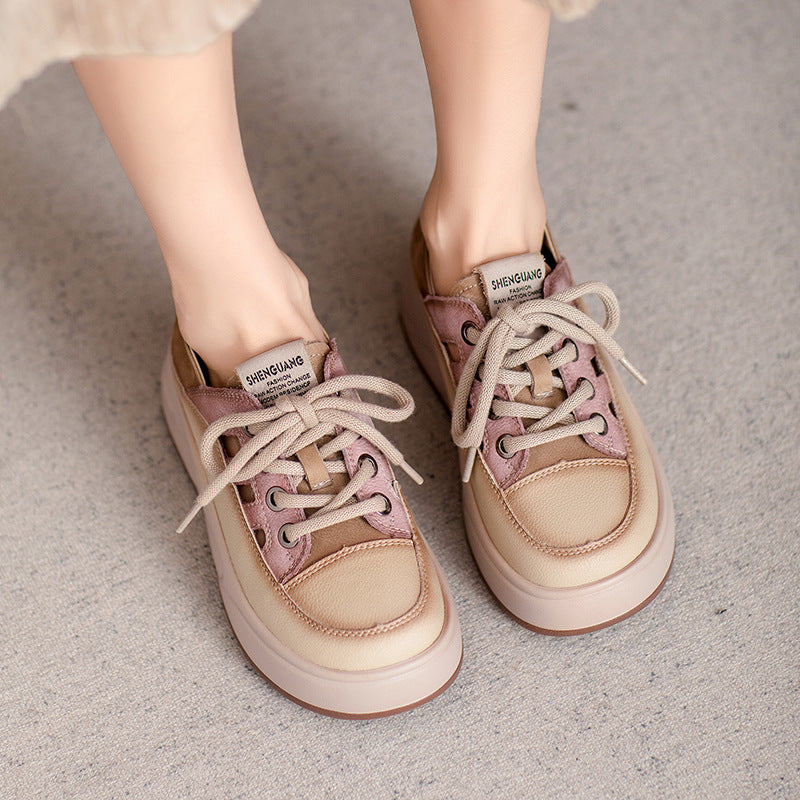 Women's Cowhide Platform Genuine Simple Color Matching Casual Shoes