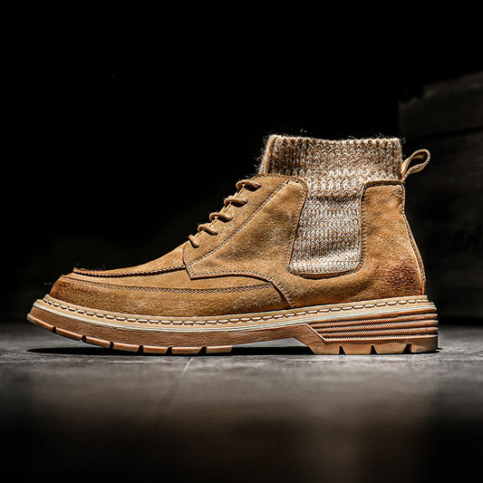 Men's Genuine Autumn Trend Ankle British Style Military Middle High Boots