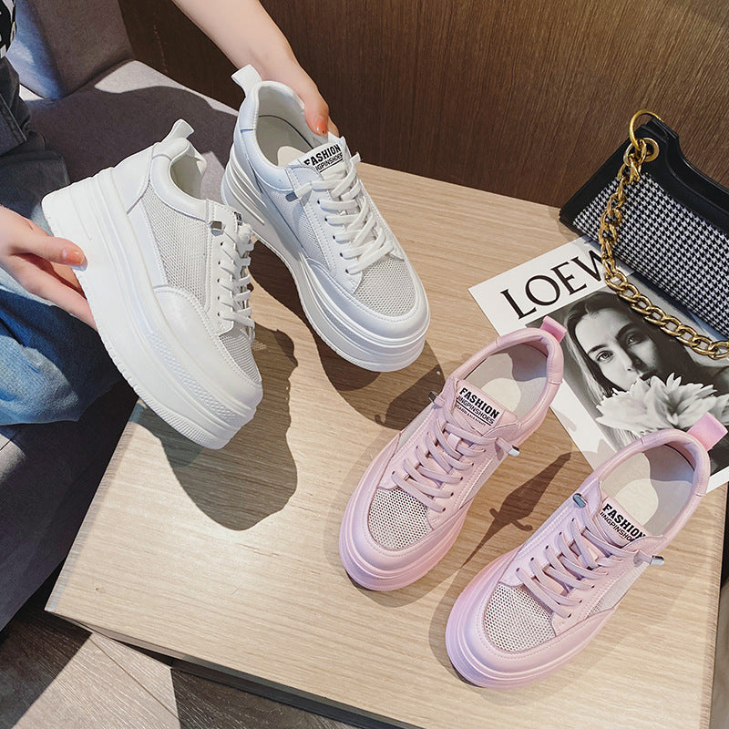 Women's Increasing Insole Summer Platform White Breathable Mesh Casual Shoes