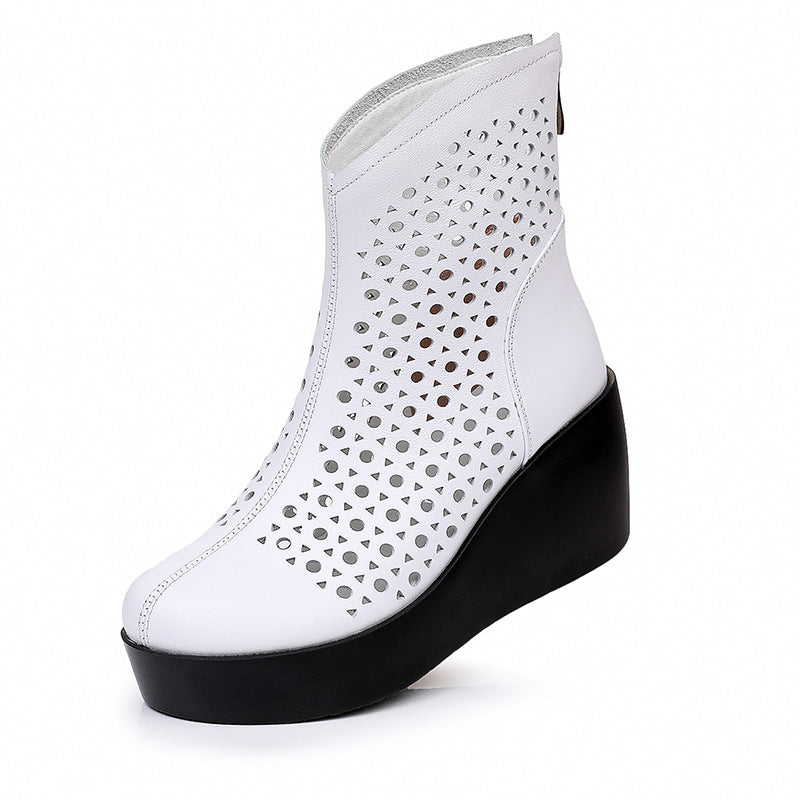 Women's Ethnic Style First Layer Cowhide Back Zip Platform Women's Shoes