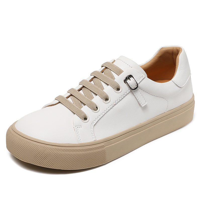 Women's Cowhide Easy Wear Spring Flat White Casual Shoes