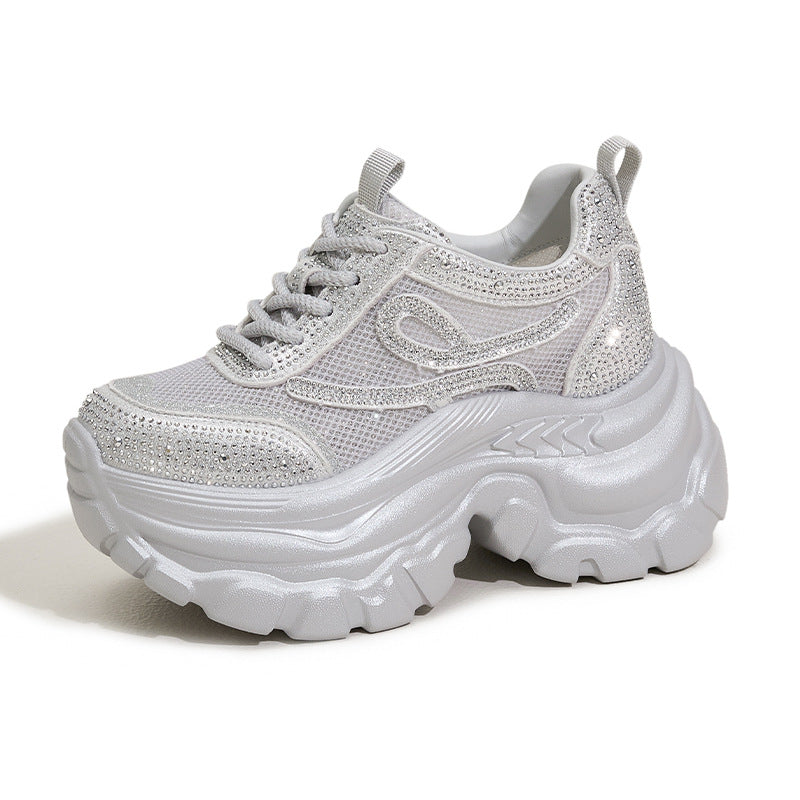 Women's Platform Dad Korean Rhinestone Height Increasing Sneakers