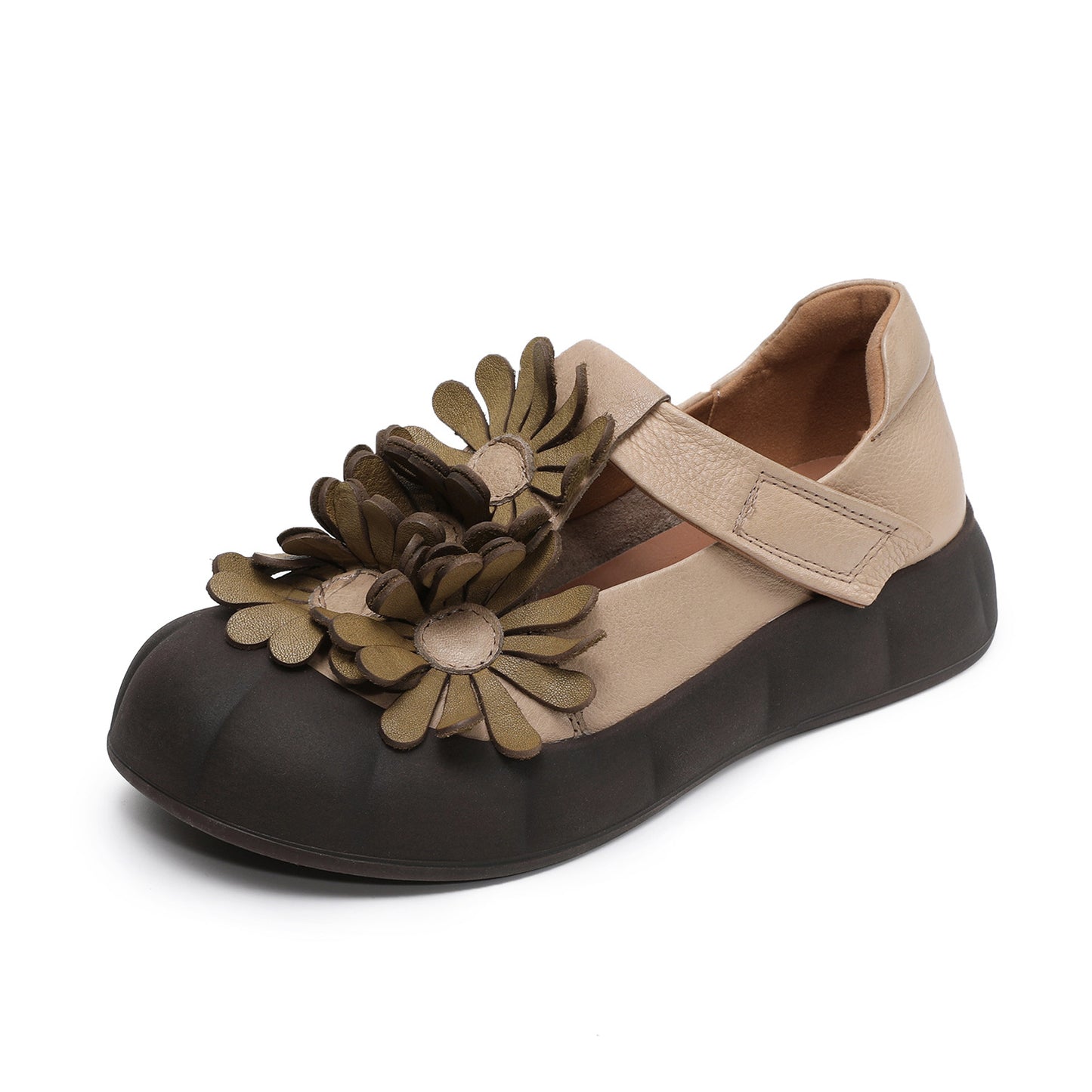 Women's Top Layer Cowhide Platform Flowers Mary Jane Ethnic Style Retro Men's Shoes