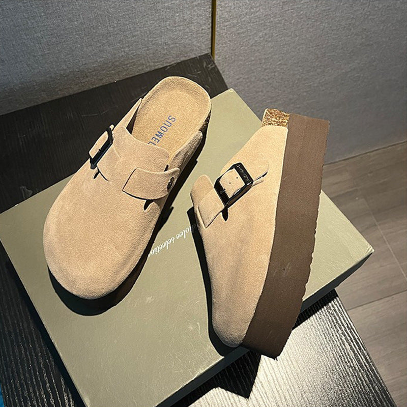 Women's Antelope Brown Half Toe Box For Slippers
