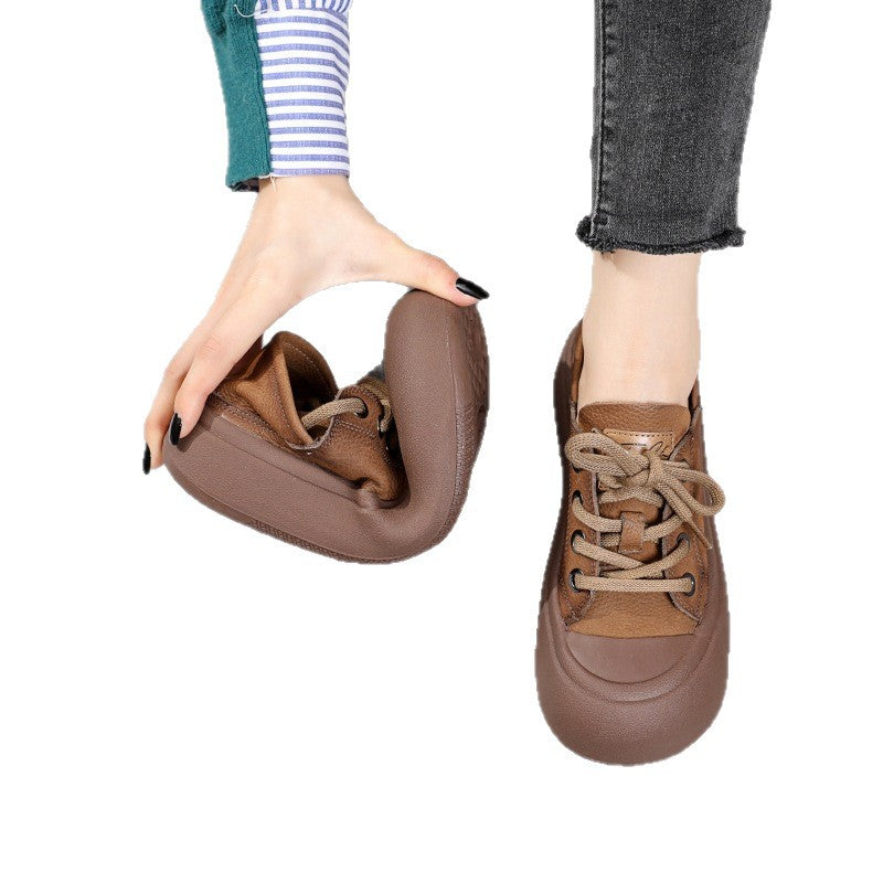 Spring Big Head First Layer Cowhide Casual Shoes