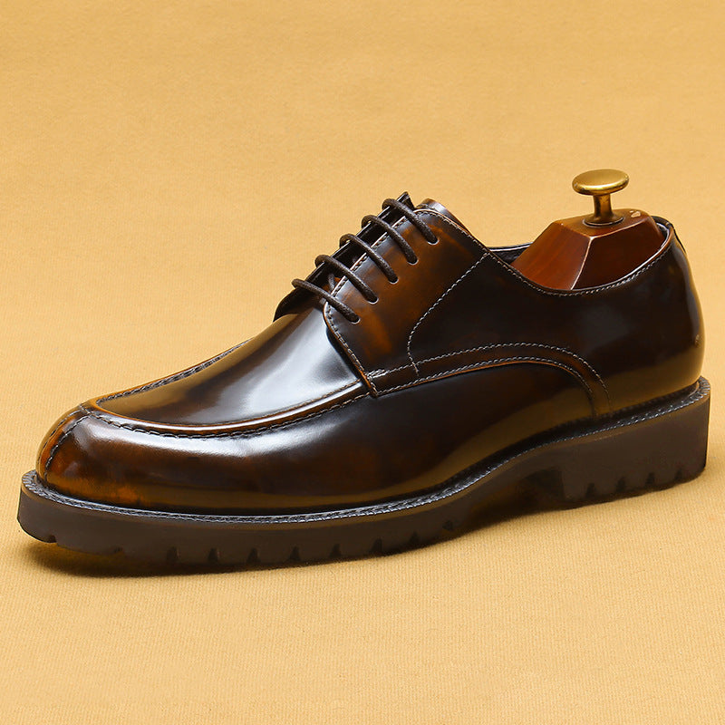 Men's Style Business Formal Wear Genuine Shining Black Platform Leather Shoes