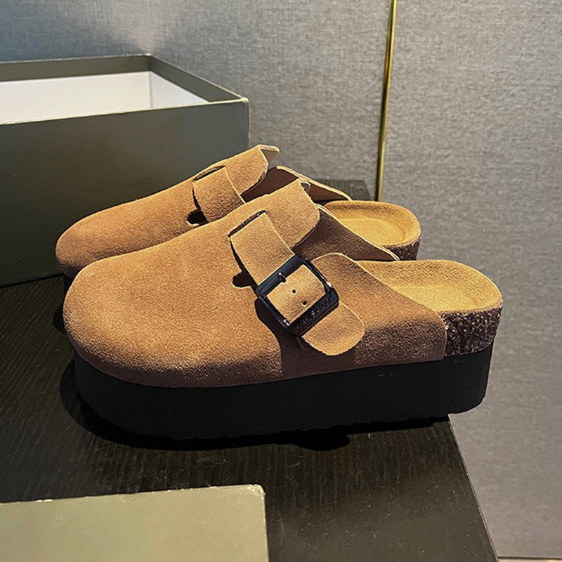 Women's Antelope Brown Half Toe Box For Slippers